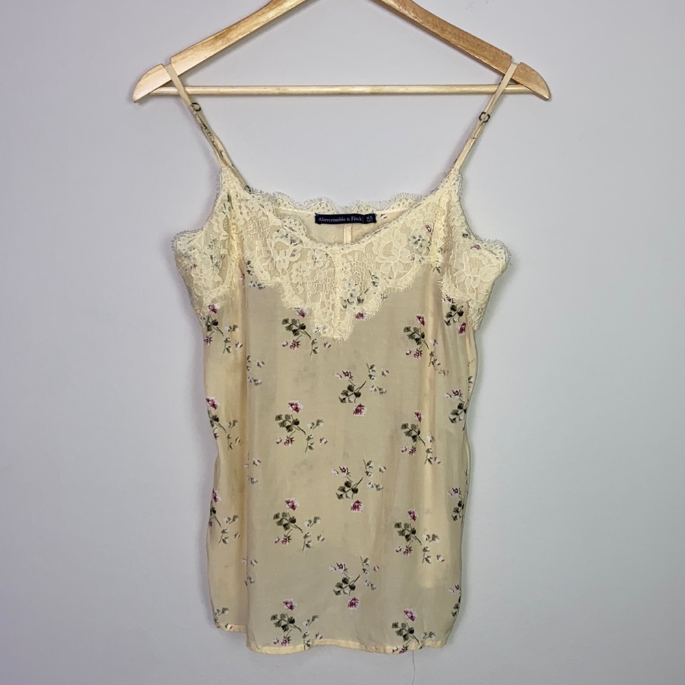 Floral Lace Trim Cream Camisole Top